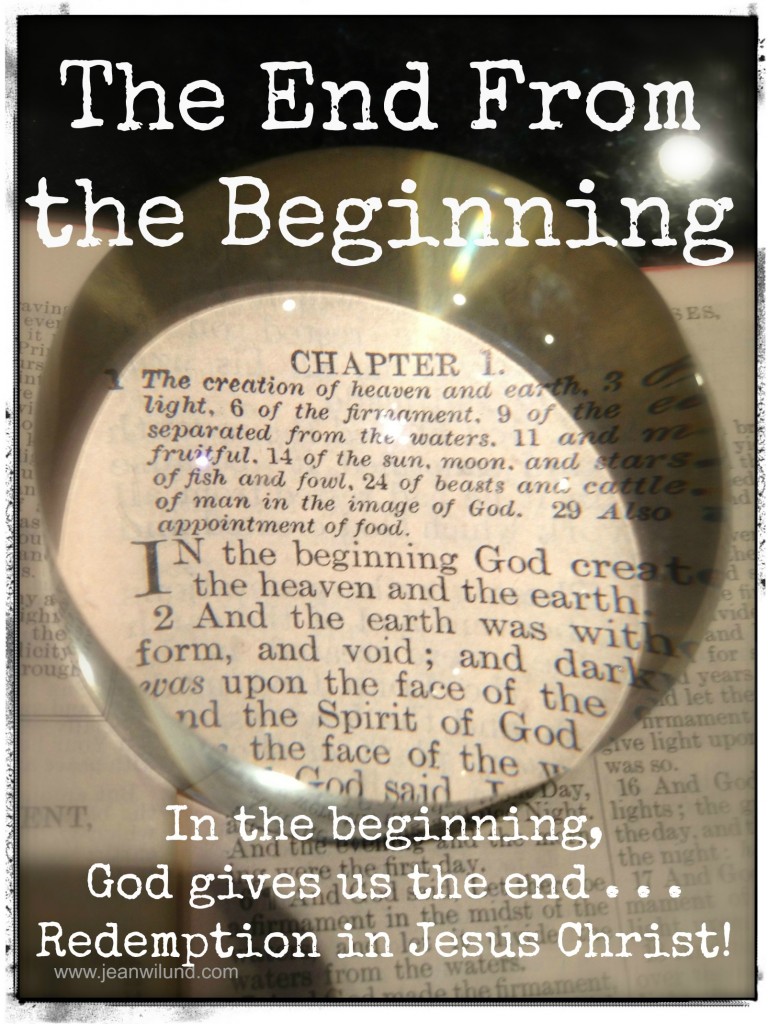 Click to read: The End From the Beginning ~ In the beginning God gives us the end . . . Redemption in Jesus Christ!