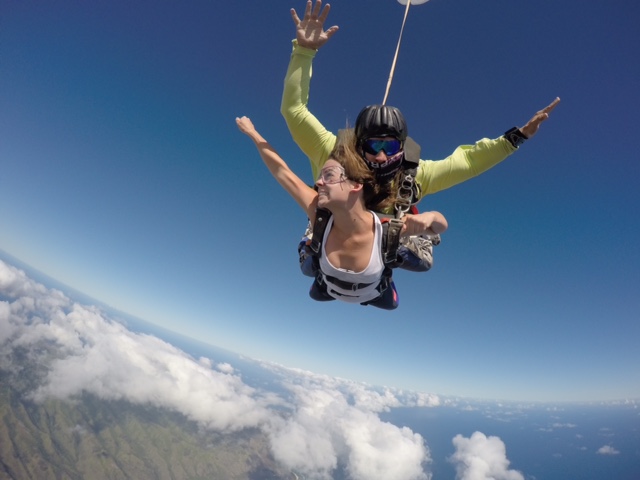 Carolyn skydiving. Take that leap of faith and touch the sky!