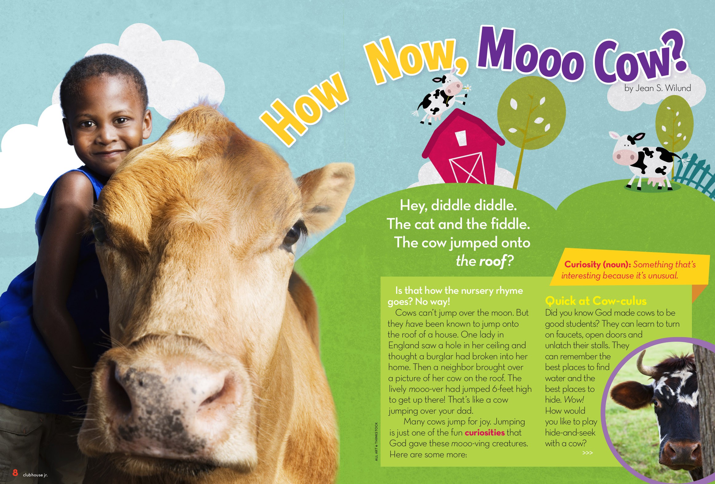 Fun facts about cows for kids "How Now, Mooo Cow?" by Jean Wilund (Clubhouse Jr Magazine)