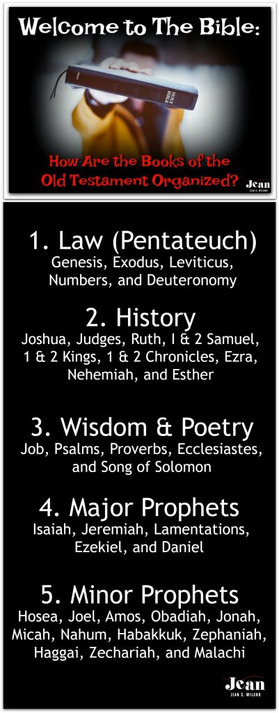 Welcome to the Bible: How the Old Testament Books are Organized via www.JeanWilund.com