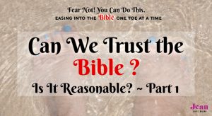 Can We Trust the Bible? - Is It Reasonable? Part 1 (From the Bible Study series: Fear Not! You Can Do This. Easing in the Bible One Toe at a Time) via www.JeanWilund.com