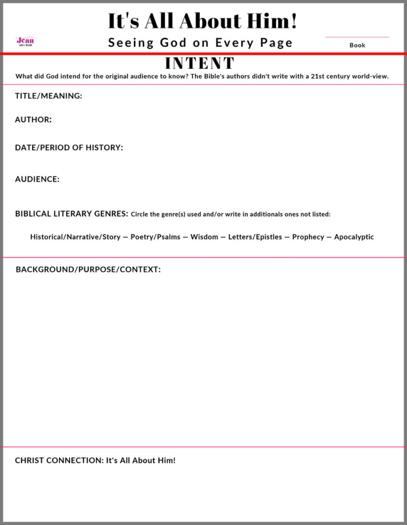 It's All About Him! 3-Step Bible Study Method Intent Worksheet (Jean Wilund)