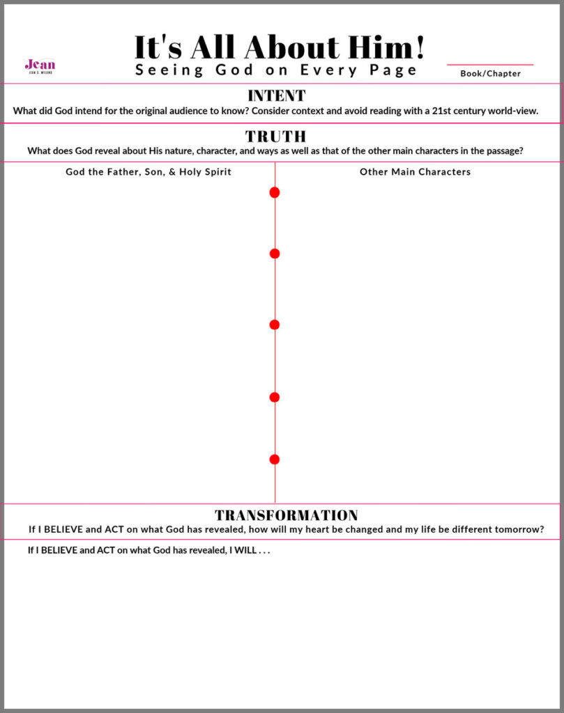 It's All About Him! 3-Step Bible Study Method Truth & Transformation Worksheet (Jean Wilund)